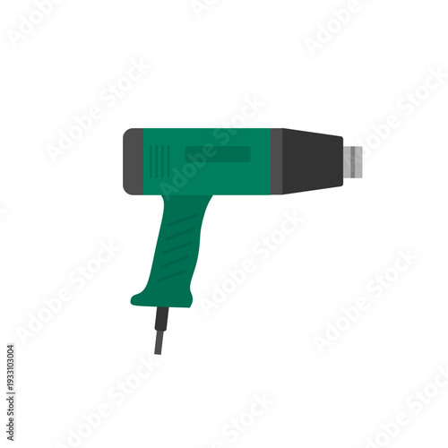 heat gun flat deign vector illustration isolated on white background. electric hot gun power tool electric hot air device for repair, crafting, and industrial maintenance applications