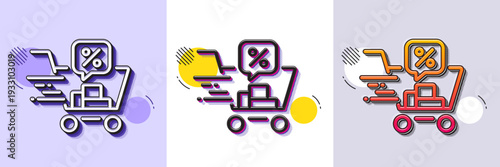Discounts cart line icon. Halftone dotted pattern. Gradient icon with grain shadow. Sale offer sign. Promotion price symbol. Line discounts cart icon. Various designs. Vector