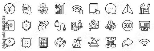 Floor lamp, Tax calculator and Teamwork question line icons pack. Share, Message, Paper plane icons. Medical shield, Mail app, Hold box web icon. Vector