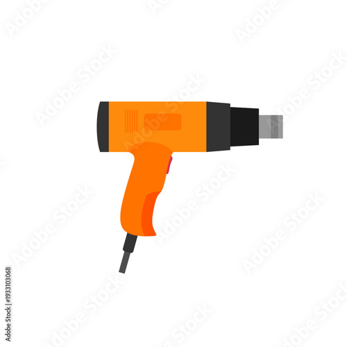 heat gun flat deign vector illustration isolated on white background. electric hot gun power tool electric hot air device for repair, crafting, and industrial maintenance applications
