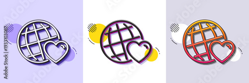 Friends world line icon. Halftone dotted pattern. Gradient icon with grain shadow. Friendship love sign. Assistance business symbol. Line friends world icon. Various designs. Vector