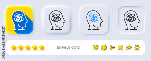 Anxiety line icon. Neumorphic, Flat shadow, 3d buttons. Stress or Think worry sign. Mental health symbol. Line anxiety icon. Social media icons. Vector