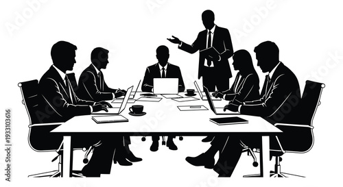 A group of business professionals engaged in a meeting around a conference table