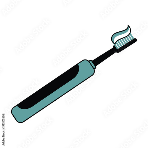 A sleek black and gray electric toothbrush with white bristles standing upright against a clean white background for modern dental care illustrations