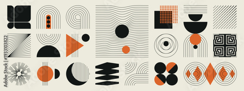 	
Hand drawn abstract minimal element mid century vector set. Aesthetic contemporary stripe line art, geometric shape in monochrome. Art form design for wall art, decoration, wallpaper