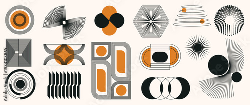 	
Hand drawn abstract minimal element mid century vector set. Aesthetic contemporary stripe line art, geometric shape in monochrome. Art form design for wall art, decoration, wallpaper