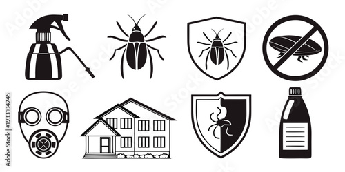 Collection of icons representing safety, security, and pest control Vector