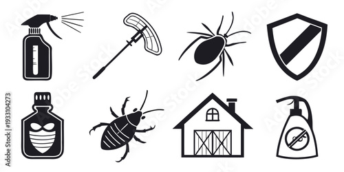 Illustrations of various pests and pest control methods Vector