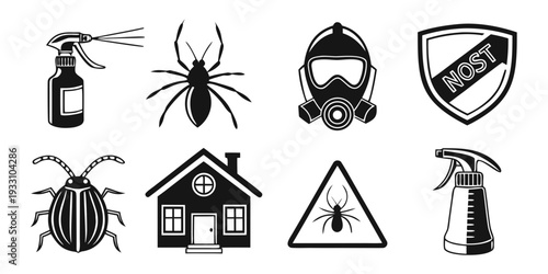 Illustrations of pest control and safety symbols for home protection and prevention. Vector
