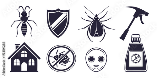 Collection of icons representing various pests and pest control methods Vector