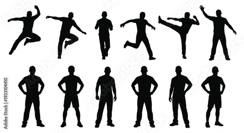 Collection of silhouette figures demonstrating various dynamic poses and stances