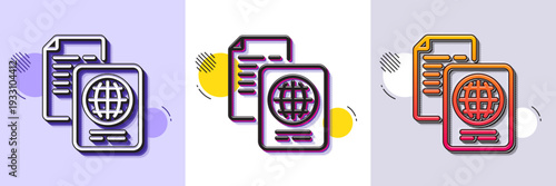 Passport document line icon. Halftone dotted pattern. Gradient icon with grain shadow. ID file page sign. Office note symbol. Line passport document icon. Various designs. Vector