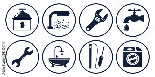 A collection of icons representing various household maintenance tasks and tools Vector