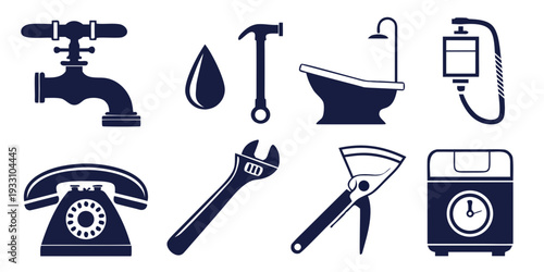 Assorted icons representing various household items and tools Vector