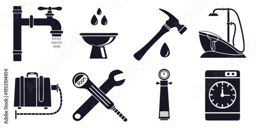 Assorted icons representing various tools and equipment for different tasks. Vector