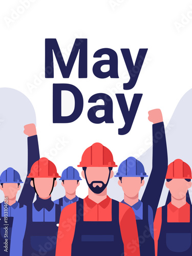 Successful business team of diverse people holding a 3d sign and giving a thumbs up as a vector illustration symbol of leadership and teamwork concept MAY DAY