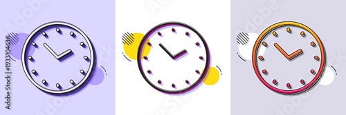 Time management line icon. Halftone dotted pattern. Gradient icon with grain shadow. Clock sign. Watch symbol. Line time icon. Various designs. Vector