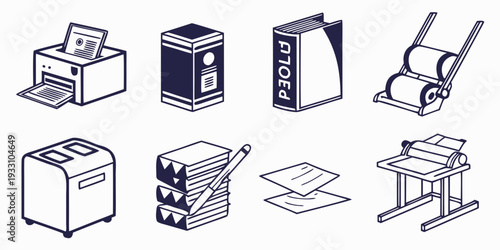 A collection of various office furniture and equipment illustrations. Vector