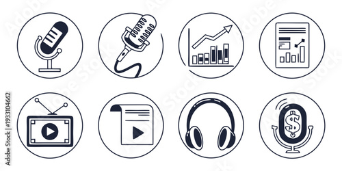 A collection of icons representing various communication and media activities Vector