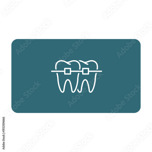 Minimalist illustration of teeth with braces on a teal background emphasizing dental care and orthodontic treatment in a modern style