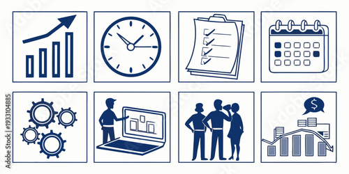 Diverse icons representing various aspects of business and management Vector