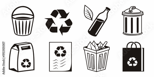 A collection of icons representing various recycling and waste disposal methods Vector