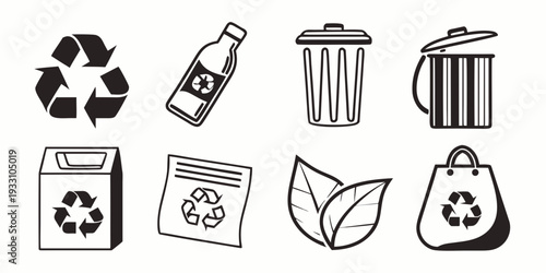Various items that can be recycled or disposed of in different ways Vector