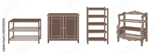 Set of four different vector storage furniture illustrations for home and office