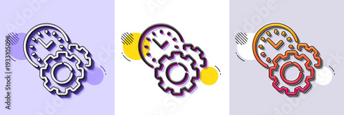 Time management line icon. Halftone dotted pattern. Gradient icon with grain shadow. Clock sign. Gear symbol. Line time management icon. Various designs. Vector