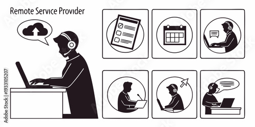 Illustration of various remote work activities and their benefits Vector