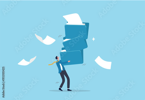 Archive document file storage folder, backup important file directory or information, paperwork discovery or online compression or protection concept, businessman carry big file folder to be.