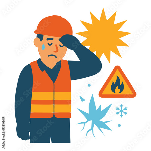 Worker suffering from heat stroke and seasonal hazards