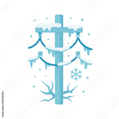 Frozen electrical pole with ice and snow