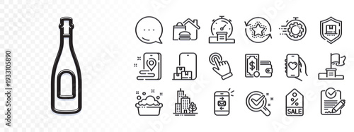 Timer, Chemistry lab and Champagne line icons for web app. Glare of light effect. Message icon. Pack of Winner flag, Seo timer, Cursor pictogram icons. Vector