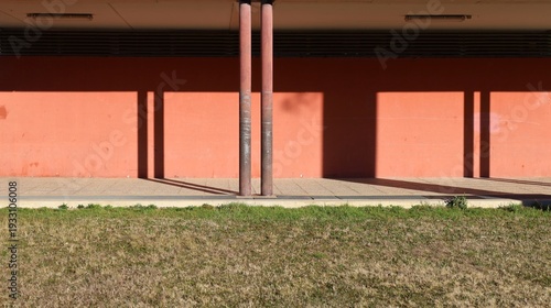 Wallpaper Mural Grunge access porch to large building with tiled pavement and lawn in front. Background for copy space Torontodigital.ca