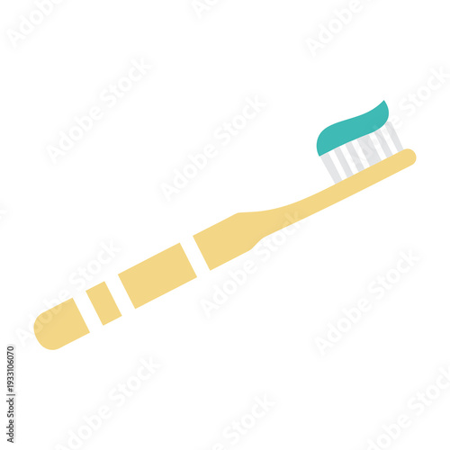 Brightly colored flat illustration of a toothbrush with soft bristles and a sleek handle for modern hygiene product design and branding materials