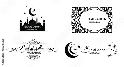 Eid al adha mubarak islamic greeting card designs with crescent moons