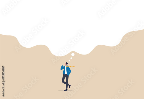 Think big, ambition to success, dream big to change the world or contemplation to get solution to solve big problem, imagination or creativity concept, smart businessman thinking with big bub.