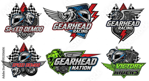 Collection of Gearhead Racing Logos and Emblems for Motorsport Enthusiasts.