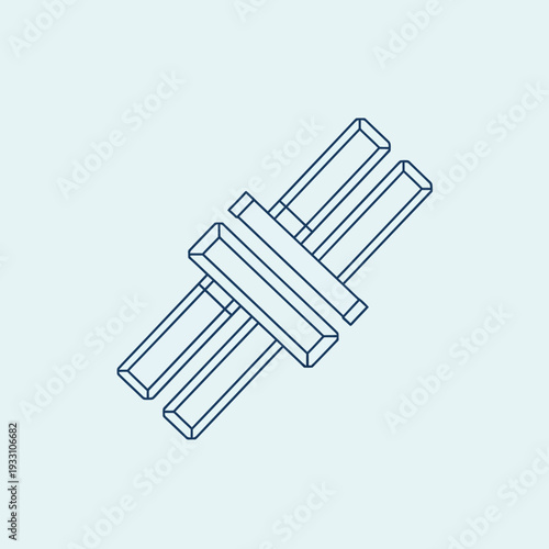 Minimalist Isometric Design of Intersecting Rectangular Prisms.