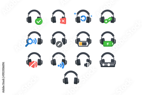 Low icons battery audio charging disconnected pairing device icon output vector high