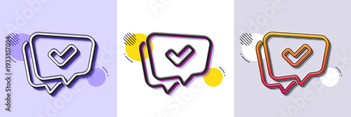 Check mark line icon. Halftone dotted pattern. Gradient icon with grain shadow. Approved sign. Speech bubble chat symbol. Line approved icon. Various designs. Vector