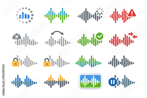 Preview waveform buffering icon track reconnecting vector state offline paused set