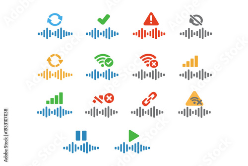 Waveform reconnect state audio syncing icon icons sync vector strong success network