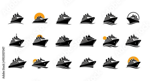 Collection of cruise ship illustrations in various artistic styles, perfect for travel themes.