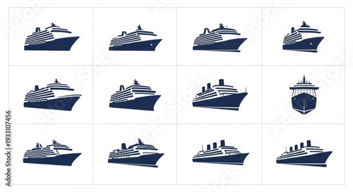 Cruise ships in various perspectives, a collection of maritime vessels.