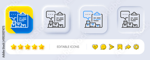 Inventory report line icon. Neumorphic, Flat shadow, 3d buttons. Warehouse pallet sign. Wholesale goods symbol. Line inventory report icon. Social media icons. Vector