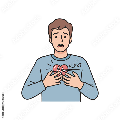 Man with chest pain, heart attack alert, medical emergency, health problem