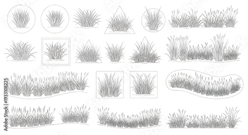CAD Grass Elevation and Plan View Symbol Set – Architectural Landscape Vector Icons