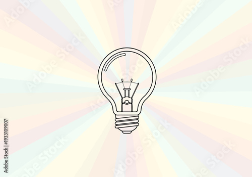 Simple Outline of an Incandescent Light Bulb with Rays Emanating from the Center Creating a Warm Glow Background for Innovative Ideas and Solutions